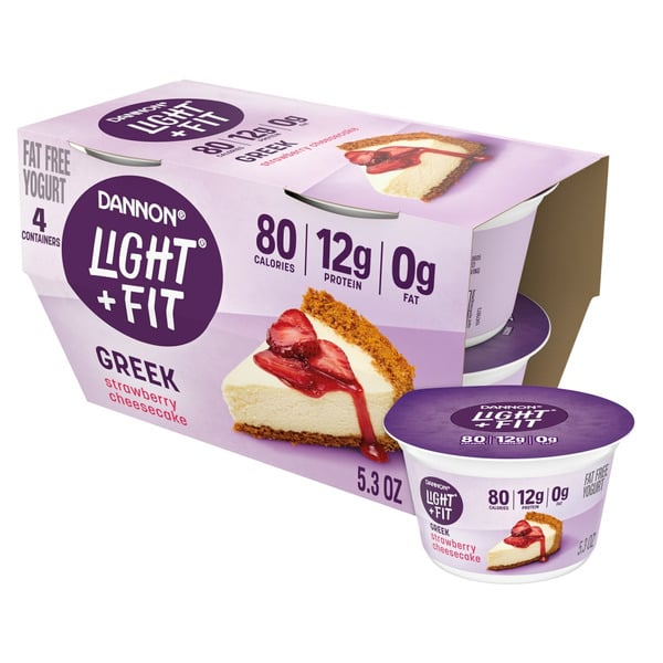 Yogurt Dannon Light + Fit Strawberry Cheesecake Greek Nonfat Yogurt Cups hero