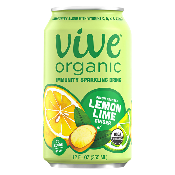 Juice & Nectars Vive Organic Immunity Sparkling Drink, Lemon Lime Ginger hero