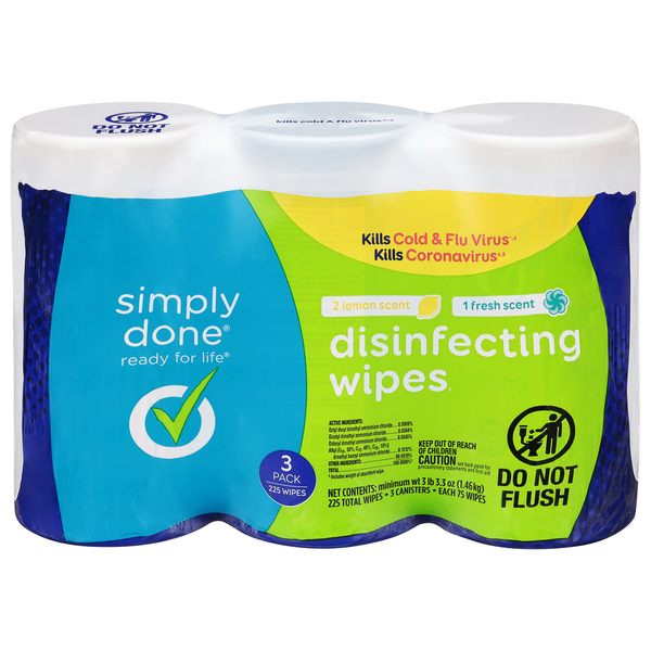 Simply Done Wipes, Disinfecting, Lemon Scent/Fresh Scent, 3 Pack hero