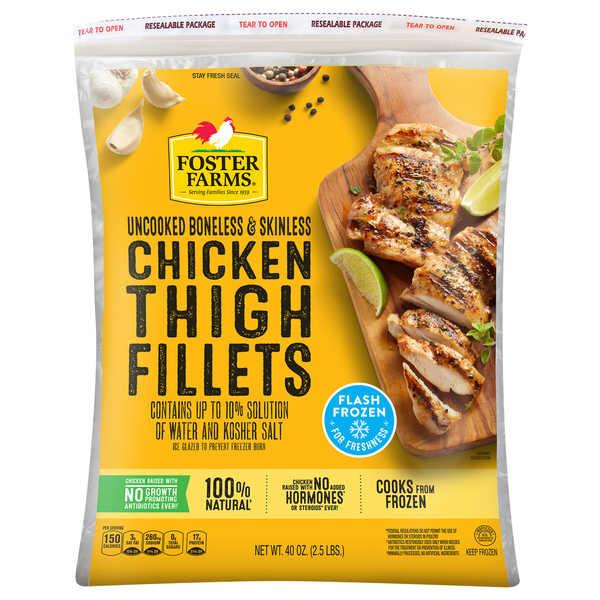 Packaged Poultry Foster Farms Uncooked Boneless & Skinless Chicken Thigh Fillets - Individually Frozen hero