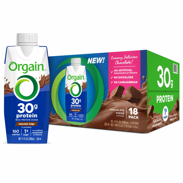 Protein & Meal Replacements Orgain Orgain Milk Protein Shake, 30g Protein, Chocolate Fudge, 11 fl oz, 18 ct hero