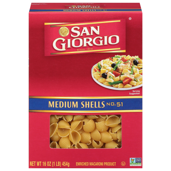 Dry Pasta San Giorgio Elbow Macaroni, Medium Shells, No. 51 hero