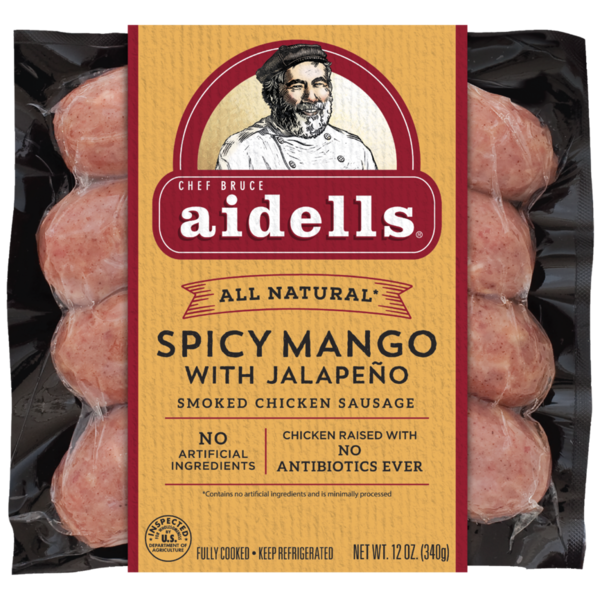 Hot Dogs, Bacon & Sausage Aidells Smoked Chicken Sausage, Spicy Mango With Jalapeño hero