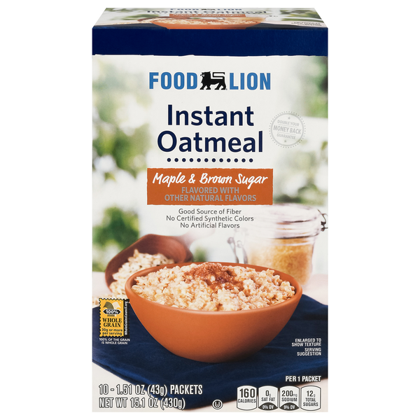 Hot Cereal & Pancake Mixes Food Lion Maple & Brown Sugar Instant Oatmeal hero