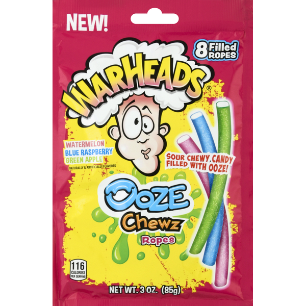 Candy & Chocolate WARHEADS Candy, Ooze Chewz Ropes, Watermelon/Blue Raspberry/Green Apple hero