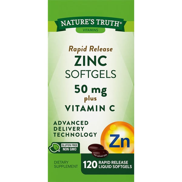 Nature's Truth Zinc plus Vitamin C 50 mg Softgels hero