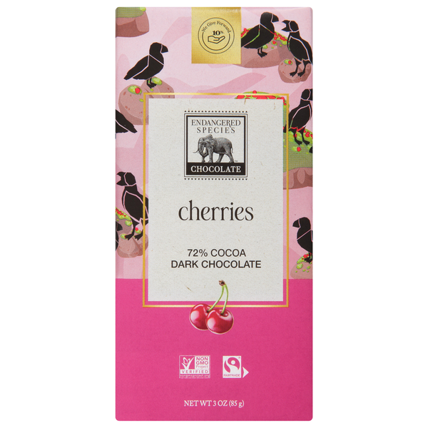 Candy & Chocolate Endangered Species Dark Chocolate, Cherries, 72% Cocoa hero