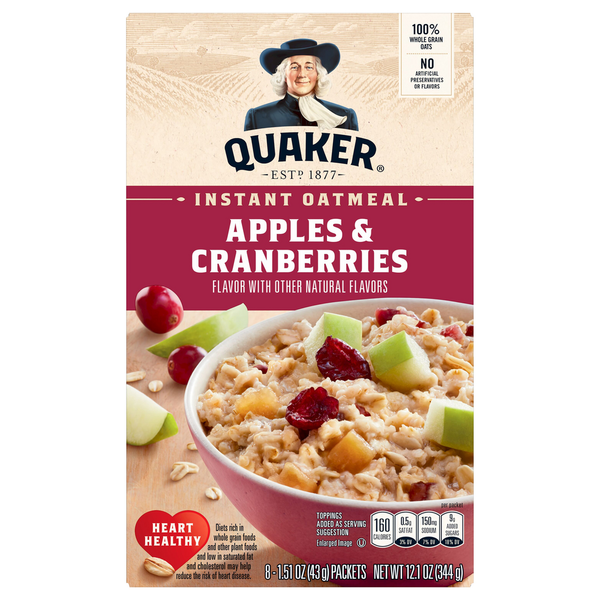 Hot Cereal & Pancake Mixes Quaker Instant Oatmeal, Apples & Cranberries hero