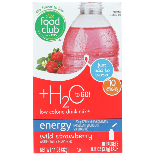 Energy & Sports Drinks Food Club +H2O To Go!, Wild Strawberry Energy Low Calorie Drink Mix hero