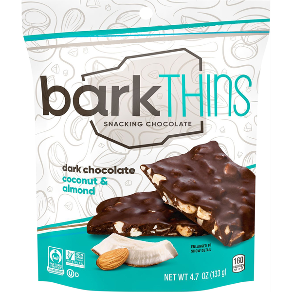 Candy & Chocolate Bark Thins Dark Chocolate, Coconut and Almond Snacking Chocolate hero