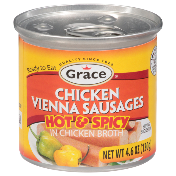 Canned Meat, Seafood & Beans Grace Chicken Vienna Sausages, in Chicken Broth, Hot & Spicy hero