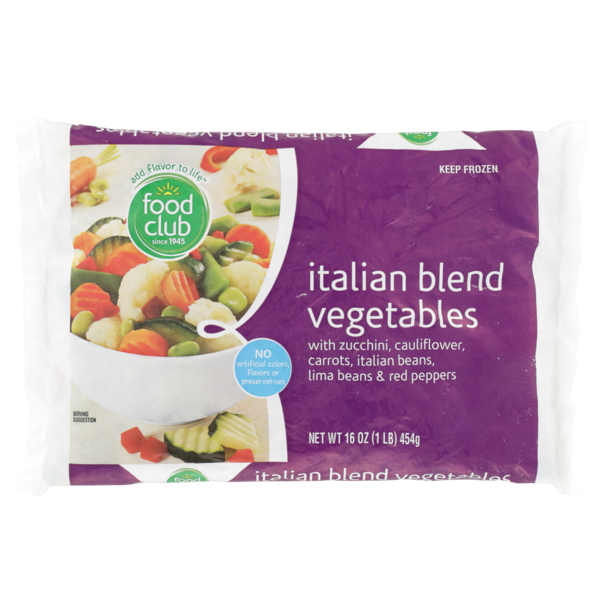 Frozen Produce Food Club Italian Blend Vegetables With Zucchini, Cauliflower, Carrots, Italian Beans, Lima Beans & Red Peppers hero