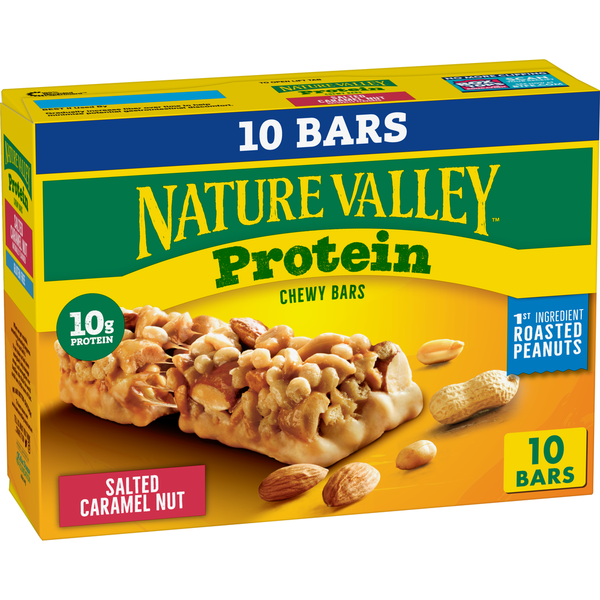 Breakfast Bars & Pastries Nature Valley Chewy Protein Salted Caramel Nut Granola Bars hero