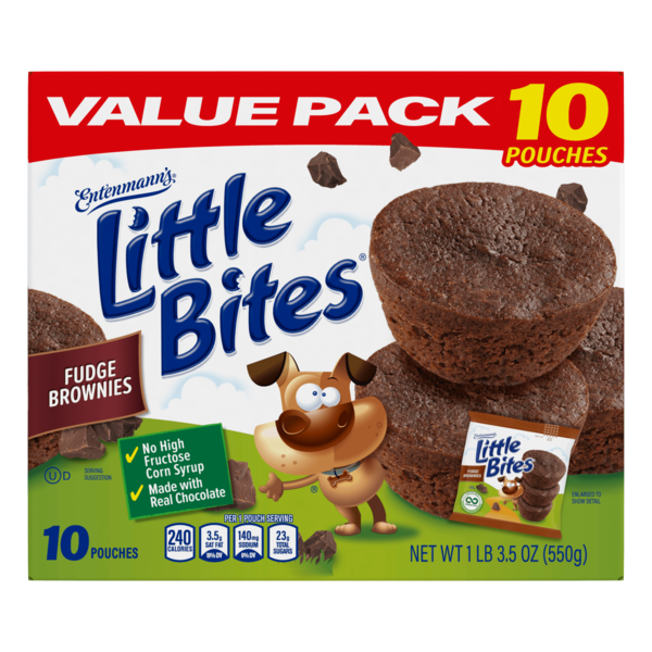 Breakfast Breads, Donuts & More Entenmann's Little Bites, 10 packs, Fudge Mini Muffins hero