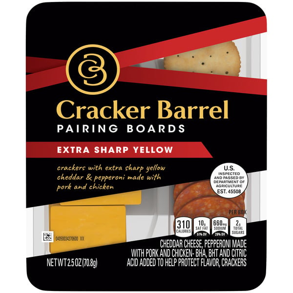 Packaged Cheese Cracker Barrel Pairing boards Extra Sharp Yellow Cheddar Cheese tray hero