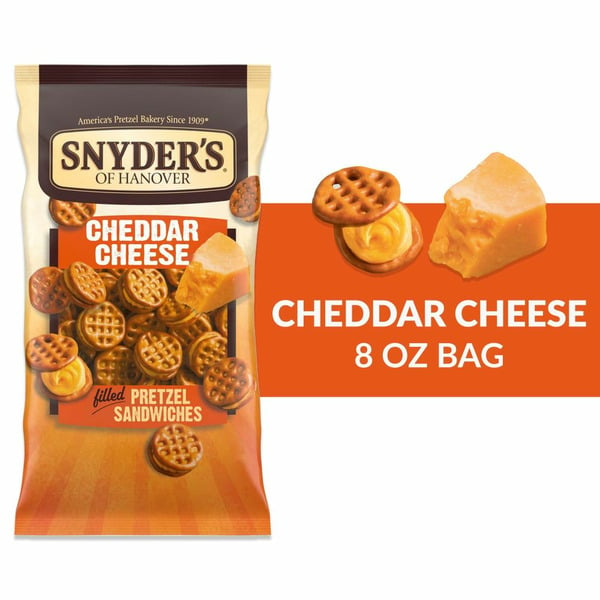 Chips & Pretzels Snyder's of Hanover Cheddar Cheese Pretzel Sandwiches hero