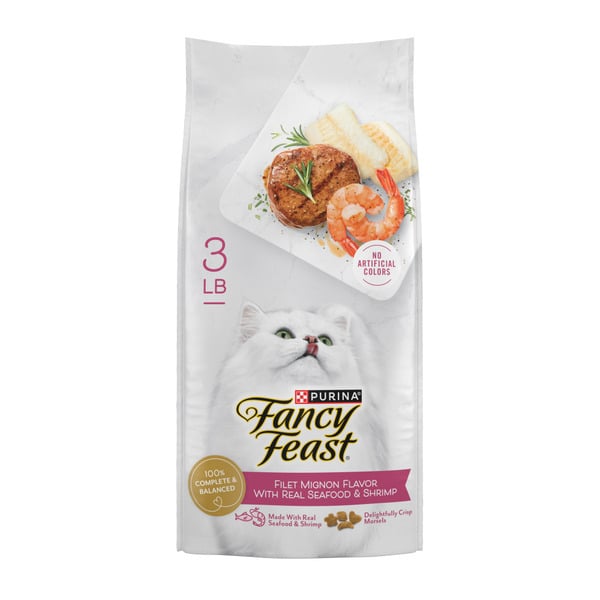 Dry Cat Food Fancy Feast Filet Mignon Flavor with Real Seafood and Shrimp hero