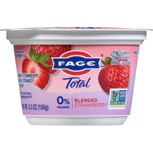 Yogurt FAGE Yogurt, Greek, Nonfat, Blended Strawberry, Strained hero