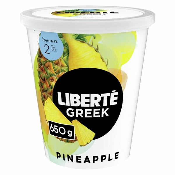 Yogurt Liberté Greek 2% Extra Fruit Pineapple, High Protein hero