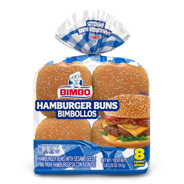 Buns & Rolls Bimbo  8  count, Hamburger Buns hero