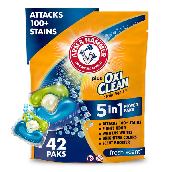 Laundry Arm & Hammer Plus Oxiclean Stain Fighters: 5-In-1 Laundry Detergent Power Paks hero