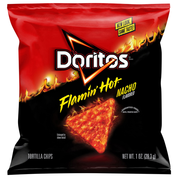 Chips & Pretzels Doritos Tortilla Chips, Flamin' Hot Nacho Flavored hero