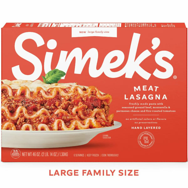 Prepared Meals Simek's Meat Lasagna, Large Family Size Frozen Meal hero