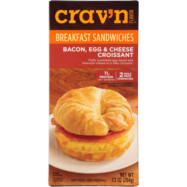 Prepared Meals Crav'n Flavor Breakfast Sandwiches Croissant, Bacon, Egg & Cheese hero