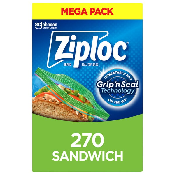 Food Storage Ziploc Sandwich Bags, with Grip 'n Seal Technology hero