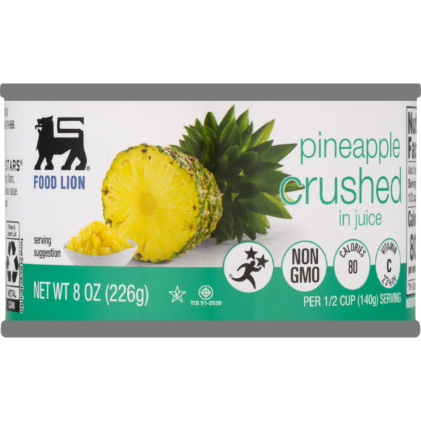 Canned Fruit & Applesauce Food Lion Pineapple, Crushed, In Juice, Can hero