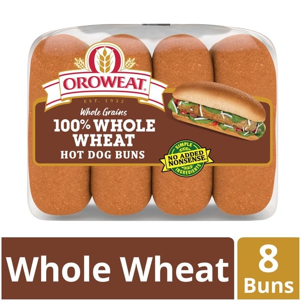 Buns & Rolls Oroweat Whole Grains 100% Whole Wheat Hot Dog Buns hero