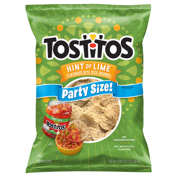 Chips & Pretzels Tostitos Tortilla Chips, Hint of Lime, Party Size! hero