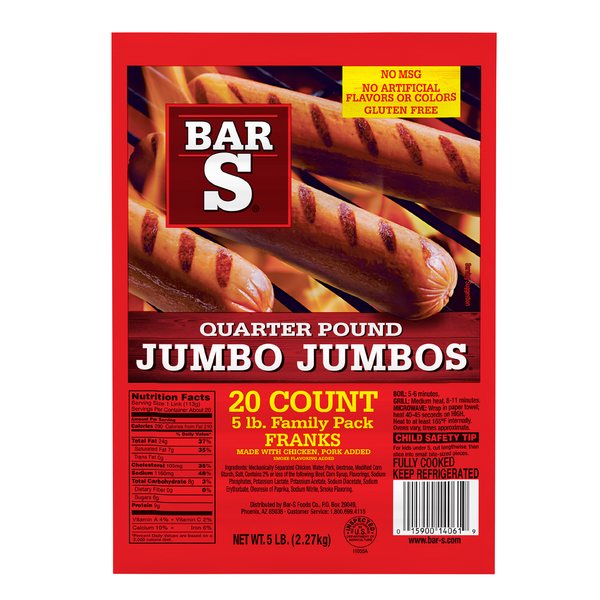 Hot Dogs, Bacon & Sausage Bar-S Quarter Pound Jumbo Jumbos Franks hero