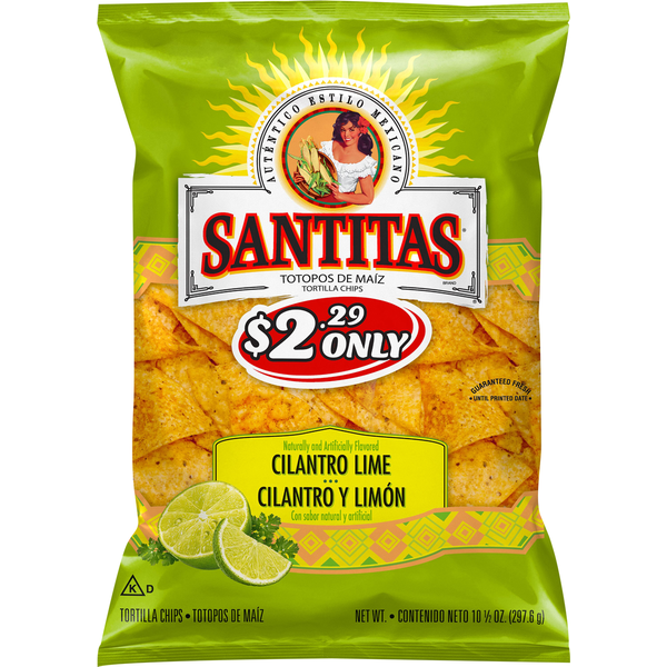 Chips & Pretzels SANTITAS Tortilla Chips, Cilantro Lime hero