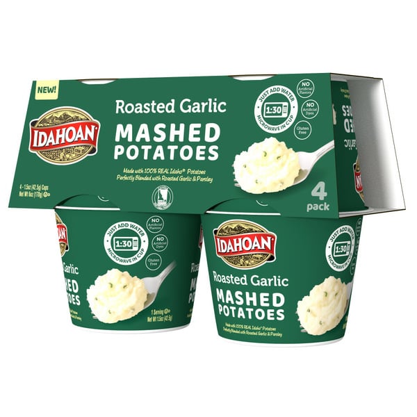 Instant Foods Idahoan® Roasted Garlic Mashed Potatoes Cups hero