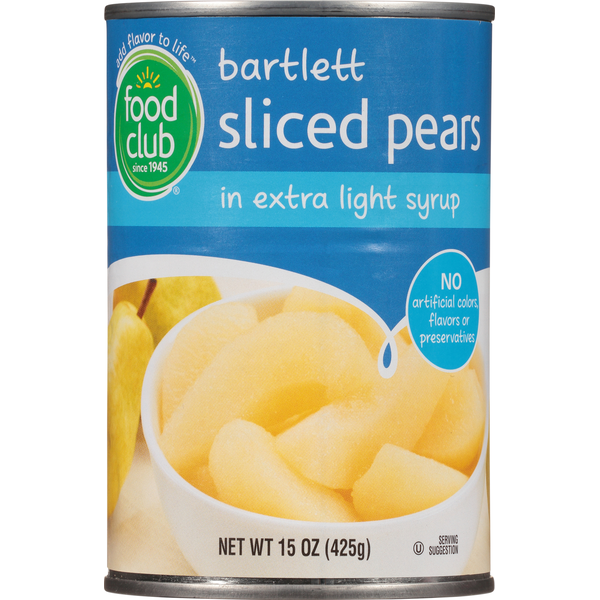 Canned Fruit & Applesauce Food Club Pears in Extra Light Syrup, Sliced, Bartlett hero