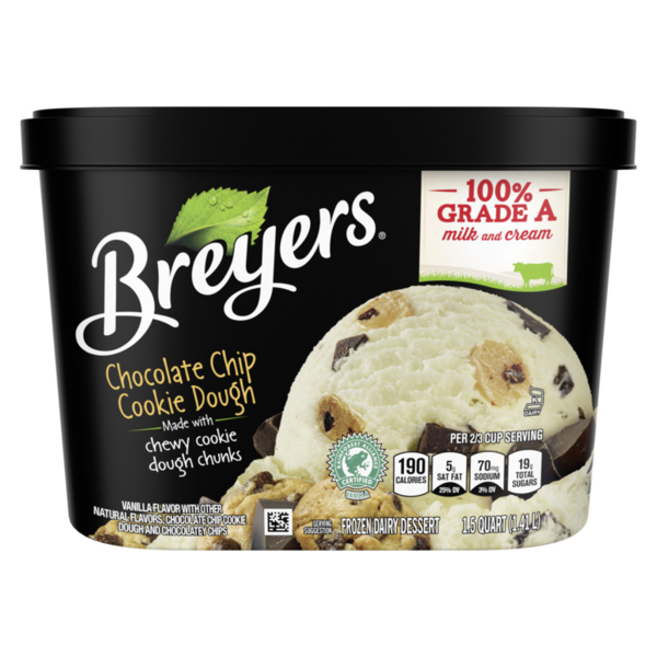 Ice Cream & Ice Breyers Frozen Dairy Dessert, Chocolate Chip Cookie Dough hero