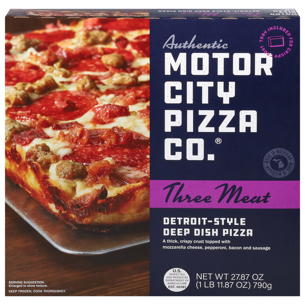 Frozen Pizza Motor City Pizza Co. Pizza, Deep Dish, Detroit-Style, Three Meat hero