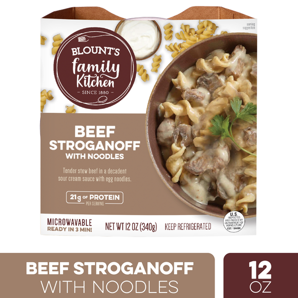 Frozen Meals Blount's Family Kitchen Beef Stroganoff With Noodles Microwave Meal hero