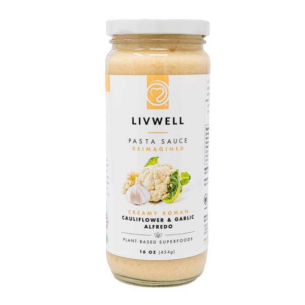 LIVWELL Foods Creamy Roman Cauliflower Alfredo Pasta Sauce ( Dairy Free) hero