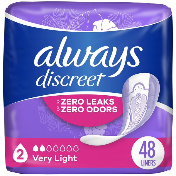 Feminine Care Always Discreet Incontinence Liners, Very Light Absorbency, Regular Length hero