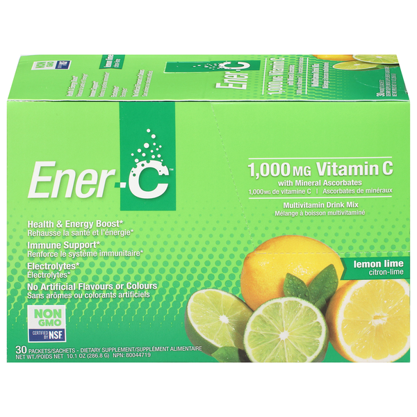 Energy & Sports Drinks Ener-C Multivitamin Drink Mix, Vitamin C, 1000 mg, Lemon Lime, Packets hero