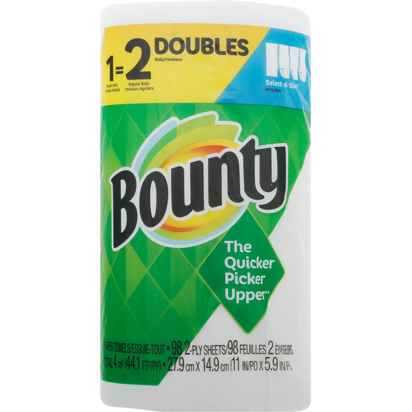 Paper Goods Bounty Paper Towels, White, Select-A-Size, Doubles, 2-Ply hero