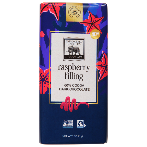 Endangered Species Dark Chocolate, Raspberry Filling, 60% Cocoa hero