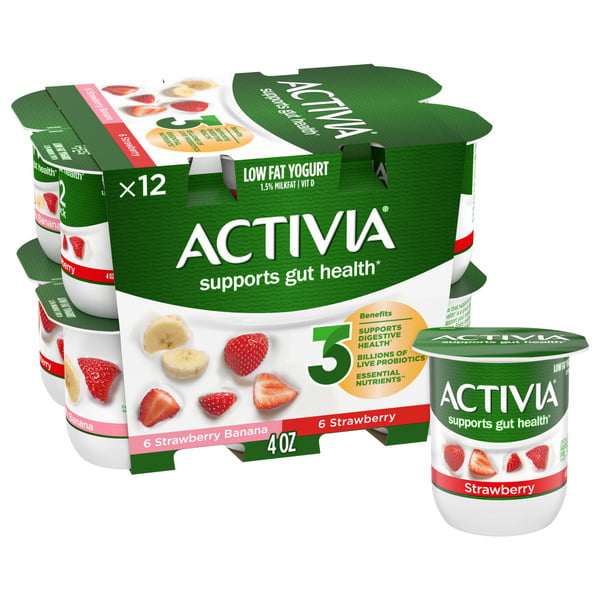 Yogurt Activia Strawberry and Strawberry Banana Lowfat, Probiotic Yogurt Cups hero