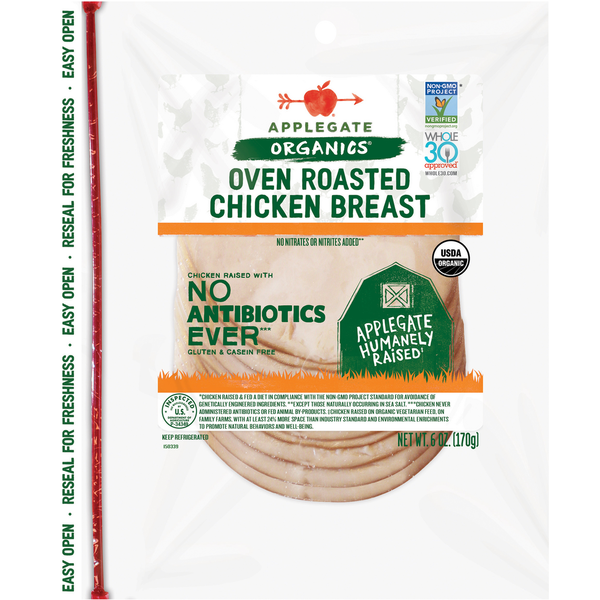 Lunch Meat-Prepackaged Applegate Organics Organic Oven Roasted Chicken Breast hero