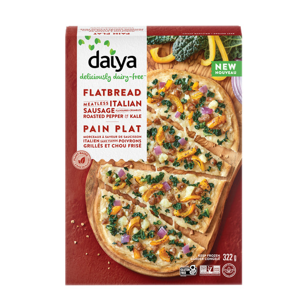 Daiya Meatless Italian Sausage Style Crumbles, Roasted Pepper & Kale Flatbread Pizza hero