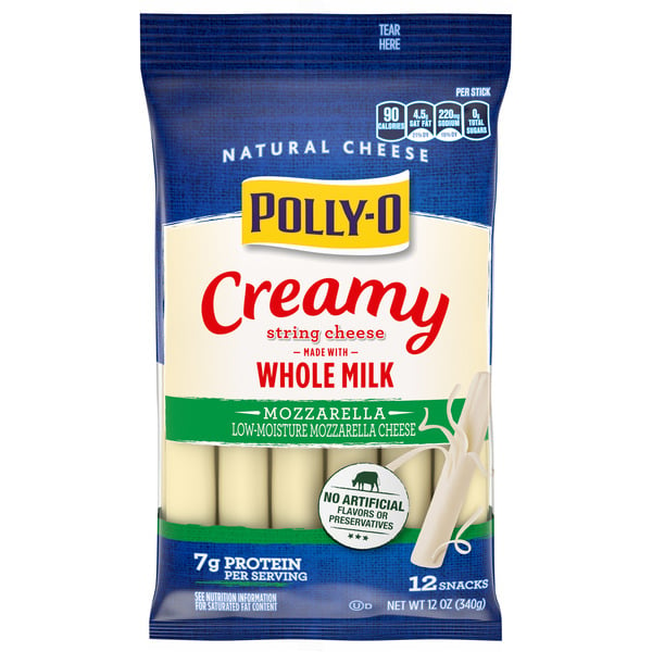 Cheese Polly-O Creamy String Cheese Mzarella Cheese Snacks with Whole Milk, ct Sticks hero