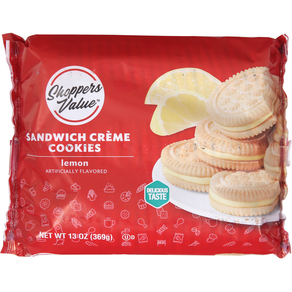 Cookies & Cakes Shoppers Value Sandwich Creme Cookies, Lemon hero