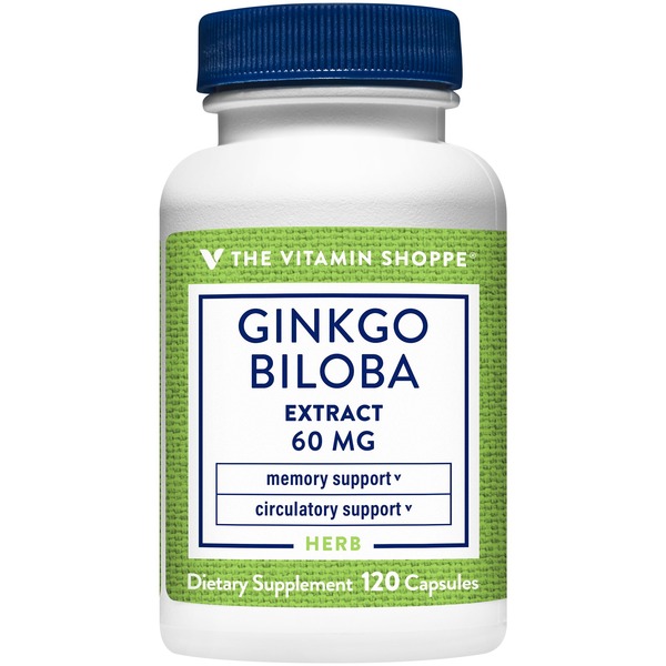 Brain & Memory Support The Vitamin Shoppe Ginkgo Biloba Extract - 60 MG - 24% Total Flavone Glycosides (120 Capsules) hero